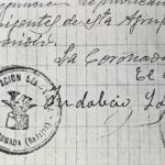 Primer sello usado por la Agrupación Socialista de La Coronada (Badajoz), y firma del primer presidente
